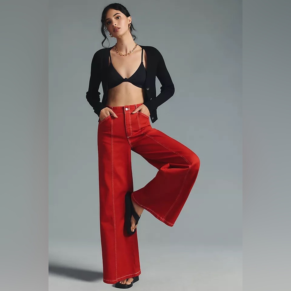 Anthropologie Maeve Seamed High-Rise Wide-Leg Jeans